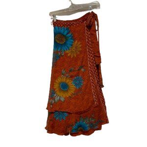NWOT Fashion Wrap Around Silk Skirt size M Rust Turquoise Mustard